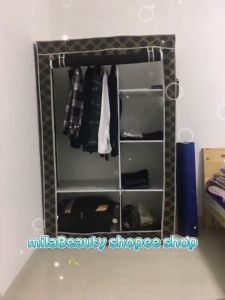 Lemari Baju Kain Serbaguna Portable 2 Sisi Bukaan Keatas Resleting Murah Anti Debu Baju Rak