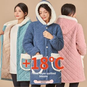 MONLEYTA | Womens Fleece Lined Thickened Cotton Coral Apron Waterproof Winter Gown Special Design Korean Style Warmth Fashionable
