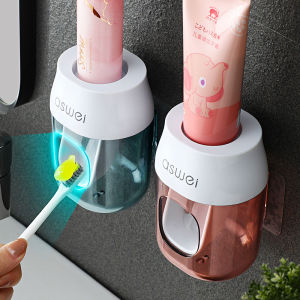 Automatic Toothpaste Squeezer Holder Wall Mounted Bathroom Toothbrush Storage Shelf Home Use No Drilling Required