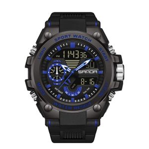 SanDa Mens Sport Watch Large Dial Dual-Motion Electronic Waterproof Wristwatch with Alarm And Calendar Features Resin Band