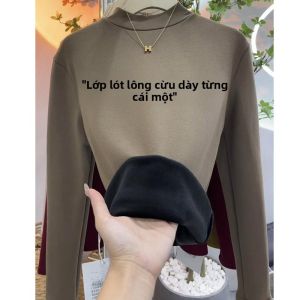 MiiOW | Áo sơ mi lót lông cừu dày dài tay cổ tròn cho nữ mùa thu đông ấm áp mặc bên trong áo khoác ngoài thời trang công sở