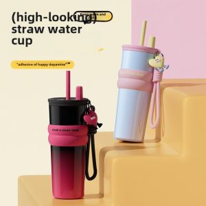 Large Capacity Stainless Steel Insulated Water Bottle Straw Cup for Men And Women Students Car Use High Aesthetic Value