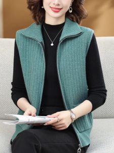 Spring and Autumn Short Loose Pure Color Cashmere Cardigan Women's Lapel Sleeveless Vest Coat Knitting Sweater All-Matching Outerwear