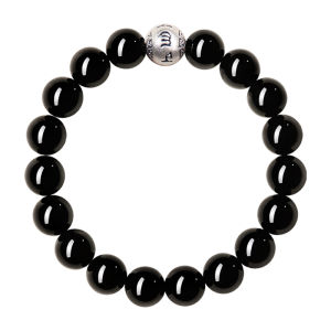 QINGXIANGTAI | Natural Black Obsidian Silver Bracelet with Engraved Charms