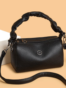 Soft Leather Dual Zipper Crossbody Bag Womens Fashionable Handbag Shoulder Bag Casual Pure Color Versatile Single Strap