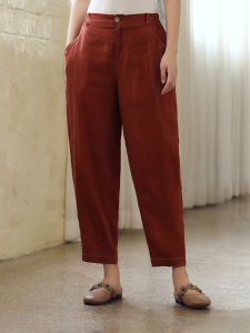WUSEWUWEI | Colorless Odorless Spring New Womens Loose Thin Retro Lazy Linen Nine Points Casual Pants High Waist Harlan Pants Linen 100%