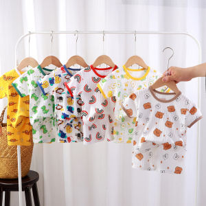 Kids Summer Loungewear Boys Short Sleeve Suit Shorts Thin Baby Girl Air Conditioning Clothes Pure Cotton T-Shirt Pajamas