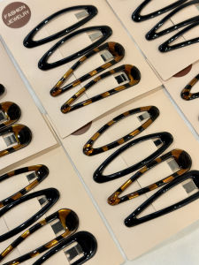 Vogueess Basic Retro Leopard Print Waterdrop Hair Clips Side Bangs Fringe BB Clips Luxury Feel Headwear Tortoiseshell Black