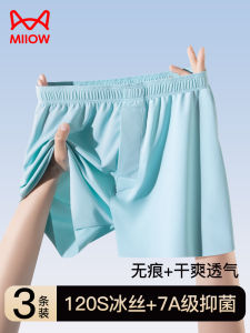 Ice Silk Arro Mens Underwear Summer Cool Feeling Loose Fit Home Sleepwear Large Size Youth mid Waist Briefs Boxer Shorts