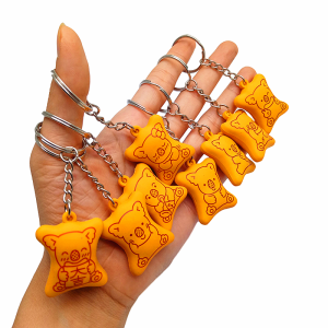 Creative Bear Biscuit Keychain Simulation Food Strawberry Chocolate Doll Machine Hanging Decoration Soft Rubber Key Holder