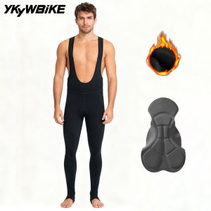 YKYWBIKE Winter Cycling Long Bib Pants Tights 5-15°C Thermal Fleece Men MTB Downhill Bike Mountain Bicycle Cycling Long Pants
