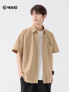 iymuymn Short Sleeve plain Shirt Korean Style loose menswear TOP