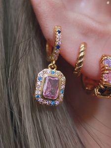 Pink Diamond All-Match Earrings Elegant Gorgeous Full Diamond Ear Bone Ring Ear Clip Retro Hong Kong Style Fashion Style Fancy Earrings