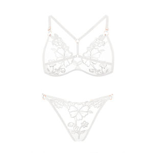 French triangle cup  womens pure lust  mesh embroidery ultra thin underwire plus size lingerie set 法式三角杯大码内衣女网纱刺绣超薄款无钢圈文胸套装