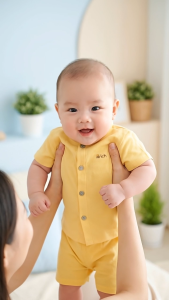 Bộ cộc tay cài thẳng Arich vải sợi tre petit sơ sinh cho bé trai bé gái ( size 0-3m - 12-18m)