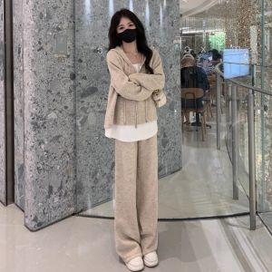 Casual Fashionable Hoodie And Wide Leg Pants Two Piece Set Womens Autumn Ensemble 2025 New Style Comfortable Slimming Look