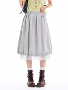 Basic House | Light Gray Double Layer High Waist A-Line Chiffon Skirt