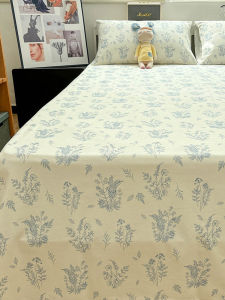 High-End Thickened Pure Cotton Linen Blue Chrysanthemum Single Piece Bed Sheet Quilt Cover Three-Piece Set for All Seasons
