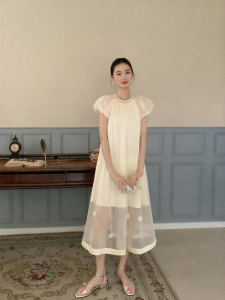 XXNING | Đầm Tay Bồng Voan và Satin Phong Cách Pháp