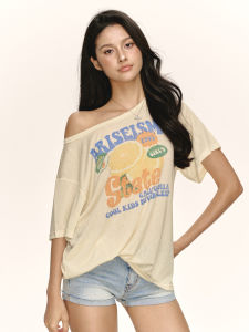 Ariseism American Retro Loose Soda Short Sleeve T-Shirt Women Summer New Slim Fit Top Street Style Printed Cotton Polyester Blend