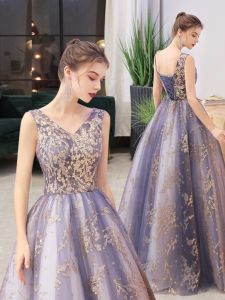 Purple Puffy Long Evening Gown