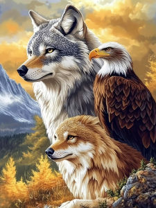 Huacan Diamond Painting Wolf Eagle Diamond Embroidery Animal Landscape Complete Kit Home Decoration