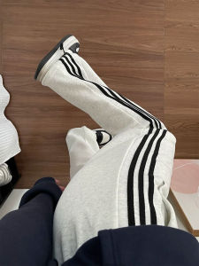 YAYANGREN | White Grey Sports Pants Womens Loose Straight Leg Casual Sweatpants High Waist Cotton Polyester Blend Fashionable All Match