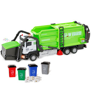 Mô Hình Xe Chở Rác Thành Phố Mô Phỏng Diecast Hợp Kim + Xe Nhựa Có Âm Thanh Và Ánh Sáng Cho Trẻ Em Xe Chở Nước Vệ Sinh Đồ Chơi Quà Tặng