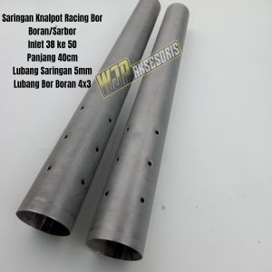 Saringan Knalpot Racing Bor boran/Sarbor Engkerr Universal Copy TZM CMS ZRC VND DR.sound DLL. Inlet 38 out 50 panjang 40cm bor boran 4x3