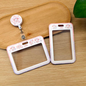Adorable Cartoon Double-Sided Transparent Bus Access Control Identification Meal Card Holder Campus Card Retractable Work ID Badge