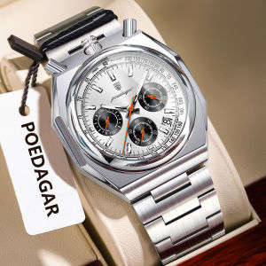POEDAGAR Fashion Men Watch Luminous Waterproof Stainless Steel Man Wristwatch Chronograph Date High Quality Mens Quartz Watches