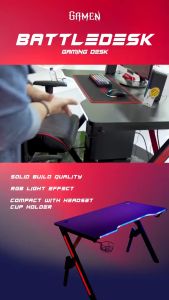 AULA x GAMEN Gaming Table Battle Desk RGB Black / Meja Komputer / Meja Gaming E-Sport / Meja Kerja / Meja Belajar Original - Garansi 1 Tahun