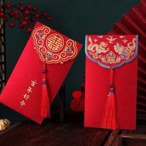 Traditional Chinese Wedding Red Envelope with Tassel Money Packets Blessing Red Packet Hongbao Wedding Gifts Exquisite Bronzing Wedding Supplies