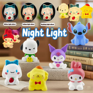 New Kawaii Sanrios Night Light Cartoon Kuromi Cinnamoroll Pochacco Table Stitch Doll Silicone Light Illuminating Decoration Gift