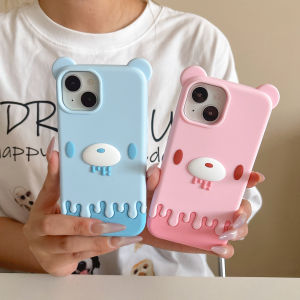 EOENKK | Cute Bear Silicone Phone Case For iPhone 13 14 15 16 17 Pro Max 16 17 Pro iPhone 16 17 Shockproof 3D Cartoon INS Phone Cover