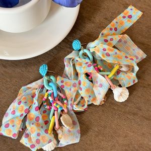 Dopamine Colored Beaded Sash Earrings Women Exaggerated Personality Holiday Style Beach Vacation Photo Shoot Ear Jewelry