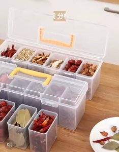 OHHDEER 6 Grids Plastic Storage Box With Handle Portable Large Capacity Spice Storage Container Box