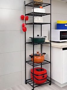 Kitchen Organizer Rack Simple Multi-layer Storage Rack Bathroom Steel Frame Space Saver With Pulley