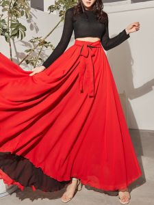 720 Degree Double-Sided Wear Maxi Skirt Chiffon A-Line Skirt Dance Performance Skirts Square Dance Long Skirts Draping Effect