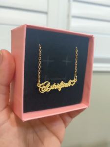 KL005 Kalung Nama Custom Variant Love Font Chopin Yang Keren Lapis Emas 24 Anti Karat