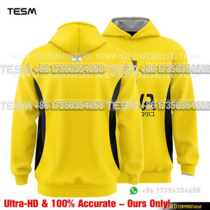 TESM Men Soccer Fan Hoodie Jersey Style Black Yellow No. 7 Printed Football Casual Pullover Sweatshirt Top