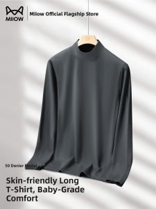 miiow | Mens Modal Cotton Half High Collar Base Shirt Casual Long Sleeve T-Shirt Comfortable Soft Polyester Blend Autumn Wear