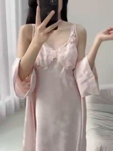 ชุดนอนลูกไม้ ชุดนอนกระโปรง ผู้หญิงฤดูร้อนผ้าไหมน้ำแข็งซาติน #DB098