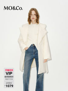 MOCO 90 Duck down Hooded Jacket Collar with Belt Black White Street Style Straight Cut Long Sleeve Warm Daily Use Coat