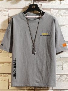 Loose Fit Cotton Linen Short Sleeve T-Shirt Mens Summer Fashion Brand Cartoon Linen Half Sleeve plus Size Trendy Middler Sleeve