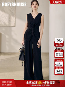 Roey S House Premium Texture Slim Fit Set Fashionable Top Straight Leg Pants Two Piece Suit Polyester Fiber V Neck