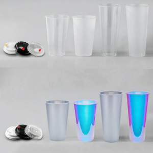 Reinforced Plastic Drinking Cup For Cold and Hot Beverages Matte Transparent With Lid and Straw 90mm