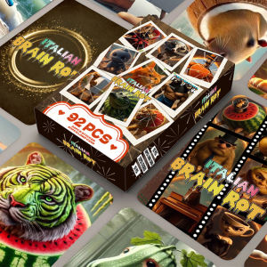 92PCS Italian Brainrot Cards with Stickers Tung Tung Tung Sahur Tralalero Tralala Collectible Cards Classic Toys Birthday Gifts