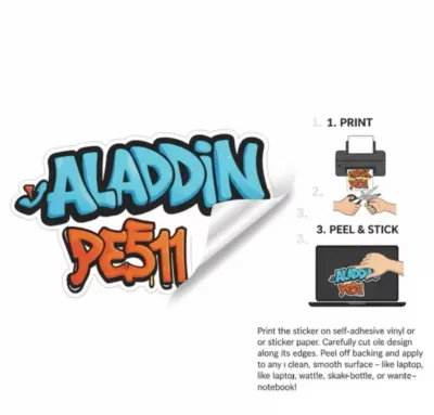 Aladdin PE511 Sticker - Graffiti Style - Peel and Stick - Laptop Skateboard Notebook