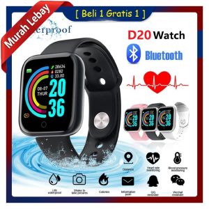 [Beli 1 Gratis 1] SmartWatch D20s Sport Tahan Air Bluetooth Smart Watch Pelacak Kebugaran Gelang Pedometer Heart Rate
